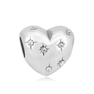 Charm de corazón en acero inoxidable 316L con circonitas brillantes y grabado de estrella