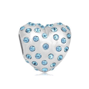Abalorio de corazón pulido con cristales azul claro brillantes para joyas DIY