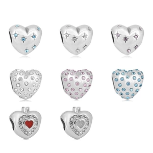 Cuenta de Amuleto de Corazón Brillante de Acero Inoxidable 316L Con Zirconita Gran Agujero Para Pulsera DIY Joyería
