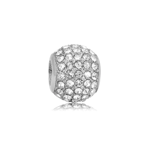 Abalorio de bola de cristal con pavé en acero inoxidable para pulseras modulares