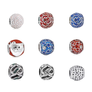 DIY Stainless Steel Rose Flower Star Heart Bead Charm For Bracelet Making Enamel Rhinestone Jewelry Accessories For Women