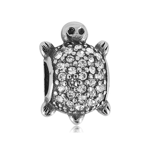 Abalorio de tortuga de metal pulido con circonitas brillantes para pulseras y collares