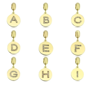 Stainless Steel Alphabet Letter Pendant Rhinestone Encrusted Round Disc Charm Jewelry For Women DIY Necklace Accessories