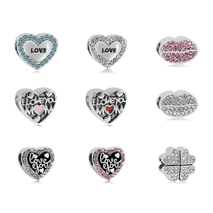 Stainless Steel Heart Lip Four-Leaf Clover Beads For DIY Bracelet Mother's Day Love Enamel Rhinestone Charms Loose Beads