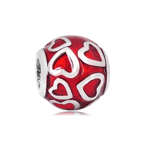 Red enamel 316L stainless steel charm bead with hollow heart patterns for DIY bracelets