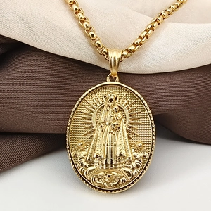Collar hip hop de acero inoxidable chapado en oro con colgante de la Virgen María para hombres