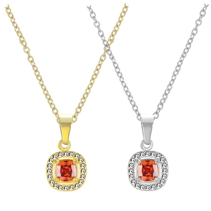 Lussuose collane in acciaio inossidabile oro e argento con ciondoli quadrati in zircone arancio