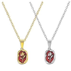 Vintage-Halskette mit Tulpen-Siegel-Anhänger in Gold und Silber mit roter Emaille