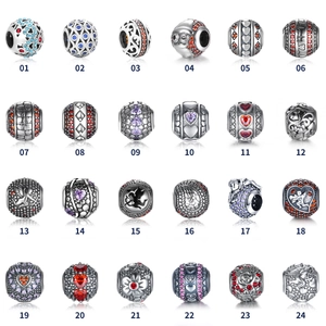 Perles Charm DIY en Argent Sterling 925 Strass Cœur Cupidon Incrusté Accessoires de Bijouterie pour Bracelet Femme