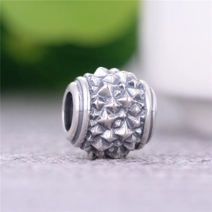 S925 Sterling Silber Kugelperle mit Spitzen-Relief und Retro-Textur für DIY Armbänder