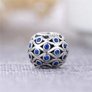 Perle creuse en argent sterling S925 avec zircons bleus pour bracelets bijoux DIY