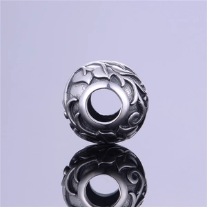 Vintage Ahornblatt-Perle aus 925er Sterlingsilber mit Blumengravur für DIY Armbänder