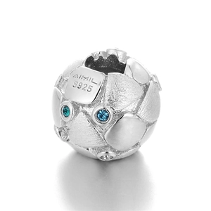 S925 sterling zilveren bedelkraal met blauwe zirkonia en matte afwerking