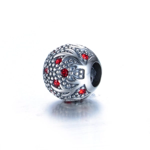 S925 Sterling Zilveren Kerst Rendiergewei Charm met Rode Zirkonia voor Armbanden