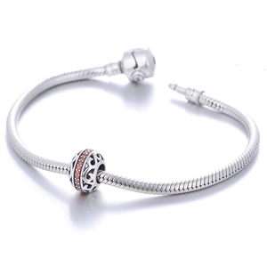 Bracelet maille serpent en argent 925 avec breloque ajourée et zircons oranges