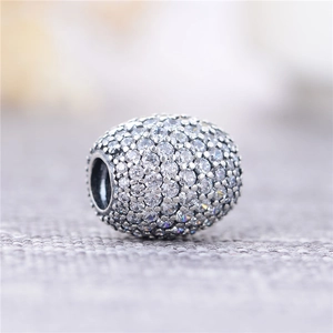 Ronde S925 sterling zilveren bedelkraal met fonkelende pavé-gezette zirconia kristallen