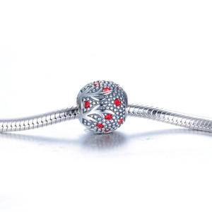 S925 Sterling zilveren kerst gewei kraal met rode zirkonia bedeltjes voor armbanden