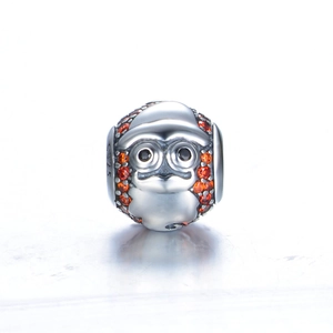 Perle S925 en argent sterling style dessin animé avec pierres oranges pour bijoux