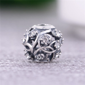 Hohlperle aus S925 Sterlingsilber mit Rankenmuster und Zirkonia für DIY Armbänder
