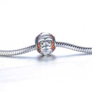 Perle charm en argent sterling S925 style cartoon avec pierres oranges sur bracelet