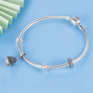 S925 sterling silver snake chain bracelet with sparkling Christmas tree charms