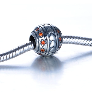 Charm cœur rétro en argent sterling S925 avec pierres orange sur bracelet serpent