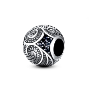 Charm in argento sterling S925 con motivi a spirale e pietre di zircone blu