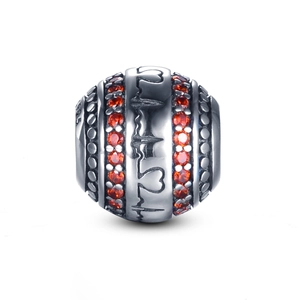 Charm S925 argent sterling battement de cœur avec zircons rouges pour création de bijoux