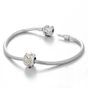 S925 sterling zilveren snake chain armband met sprankelende esdoornblad bedel en kristallen