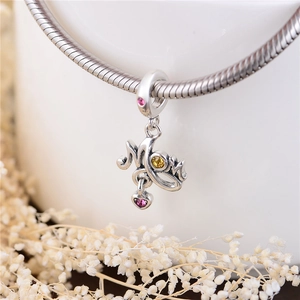 S925 sterling silver Mom charm with yellow and pink gemstones on snake chain bracelet