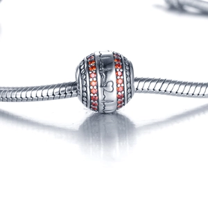 Charm S925 argent sterling battement de coeur avec zircons oranges sur bracelet serpent