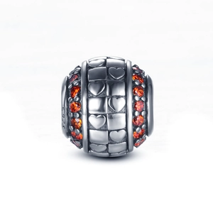 Perle S925 en argent sterling avec motifs de cœur et pierres orange vif