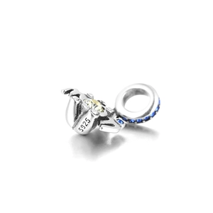 S925 sterling silver bear charm with yellow gemstone and blue stones for bracelets