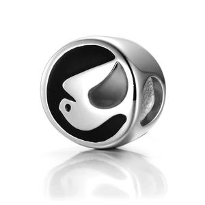 S925 sterling silver peace dove charm bead for DIY bracelets with black enamel finish