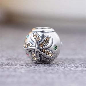 S925 zilveren zeester bedel met gekleurde kristallen voor doe-het-zelf sieraden