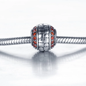 Charm cœur en argent sterling S925 avec zircons orange pour bracelets à breloques