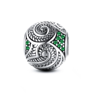 Perla in argento sterling S925 con motivi vintage e pietre di zircone verde