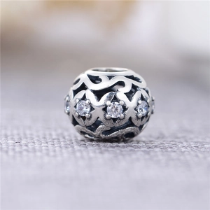 Hohlperle aus S925 Sterlingsilber mit Zirkonia-Steinen für handgemachte DIY-Armbänder