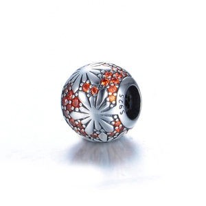 S925 Sterling Zilveren Kerstkraal met oranje ijsbloem en gegraveerde details