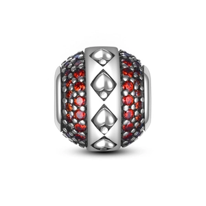 Charm cœur en argent S925 avec pierres rouges pour bijoux de bracelet DIY