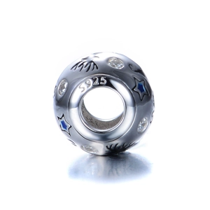 S925 sterling zilveren kerstslee bedel met blauwe zirkoon en sterren voor armband