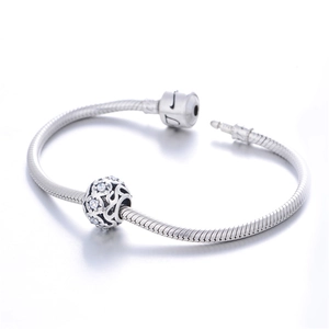 S925 Sterling Silber Schlangenkette mit funkelnden Hohlperlen und Zirkonia Musik Verschluss