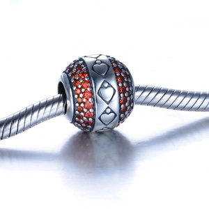 Perle charm cœur en argent sterling S925 avec cristaux rouges pour bracelet DIY