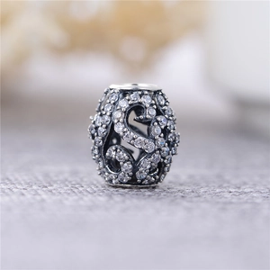 S925 Sterling Silber Hohlperle mit weißen Diamanten für DIY Armbänder im Retro-Stil