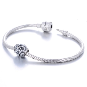 S925 Sterling Silber Schlangenkette Armband mit funkelndem Kristall Hohlperle Anhänger