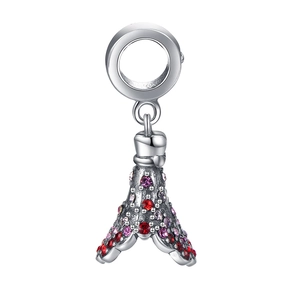 S925 sterling silver dress charm pendant with sparkling red and purple crystals