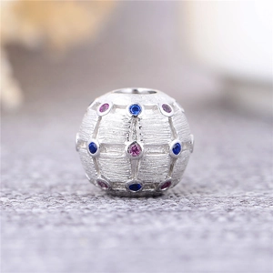 925 Sterling zilveren kraal met roostertextuur en gekleurde kristallen voor DIY-sieraden