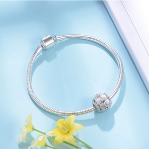 Macro-opname van de S925 zilveren slangenarmband met een getextureerde bedel