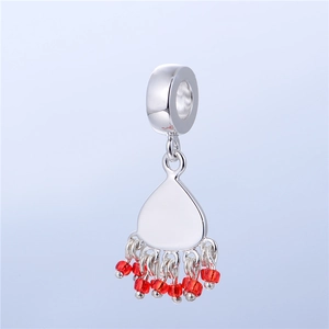 S925 Sterling Silver teardrop pendant with red beads and tassel for DIY charm bracelets