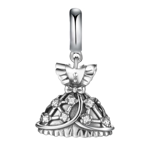 S925 sterling silver ballgown pendant with hollow mesh design and sparkling white zircons
